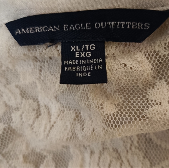 XL🍀American Eagle Outfitters Ivory Peasant Lace Button Down Shirt - Picture 9 of 10